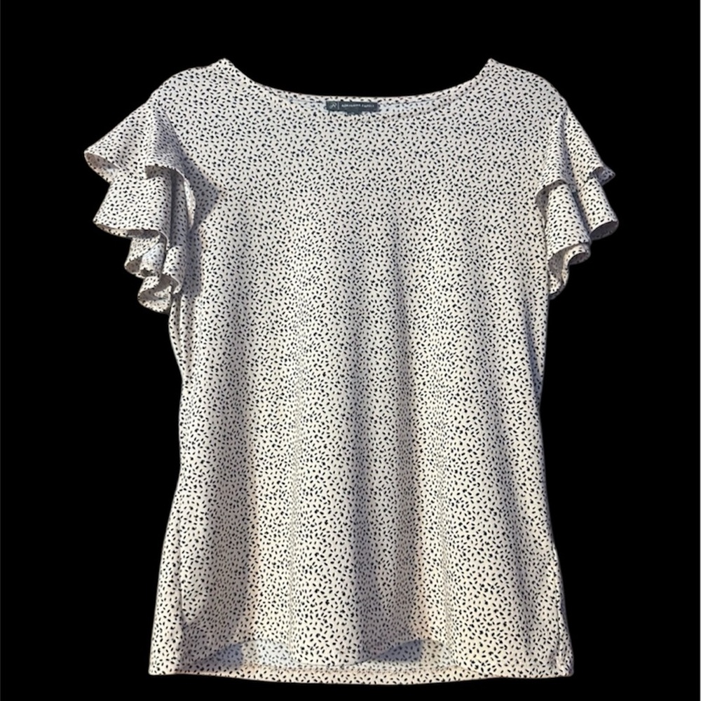 Adrianna Papell Speckled Cream Black Ruffle Tiered Sleeve Blouse Medium - Picture 2 of 8